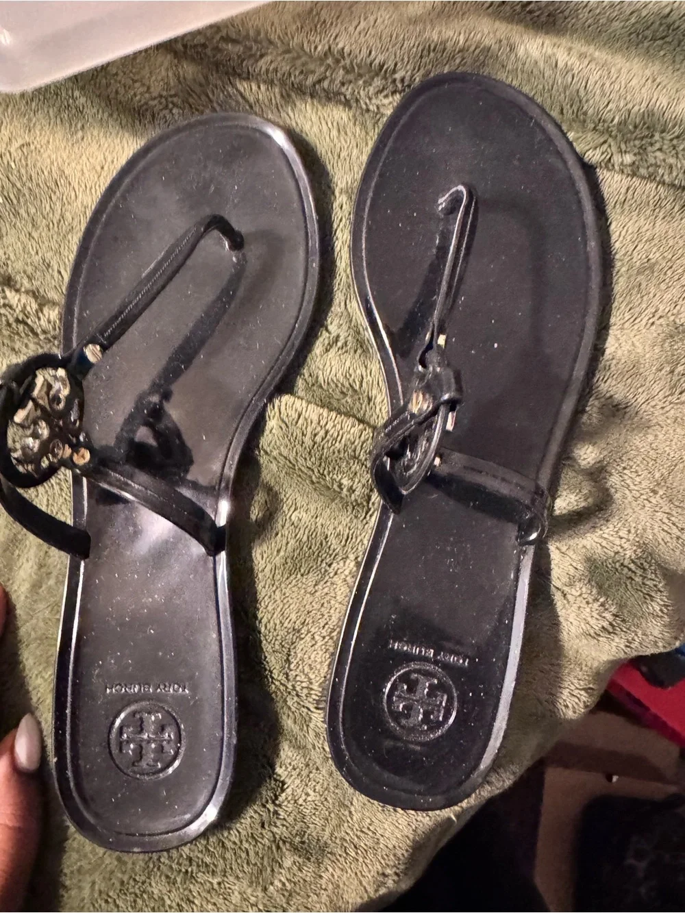 Tory Burch Black Sandal with Gold Logo Medallion